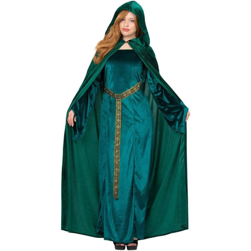 Capa medieval verde con capucha