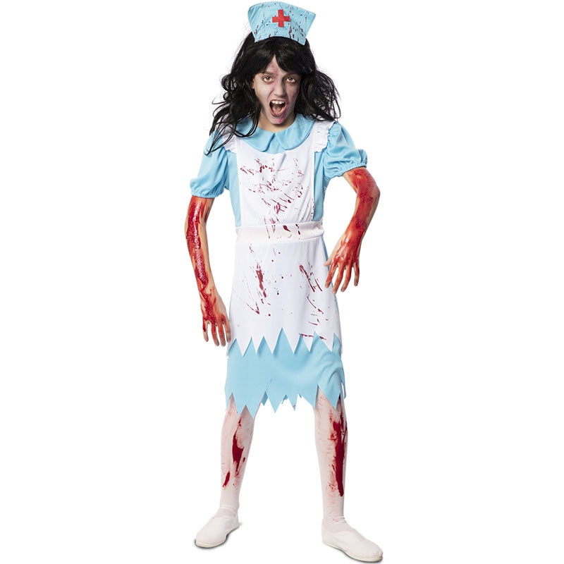 Disfraz de Enfermera zombie azul para niña