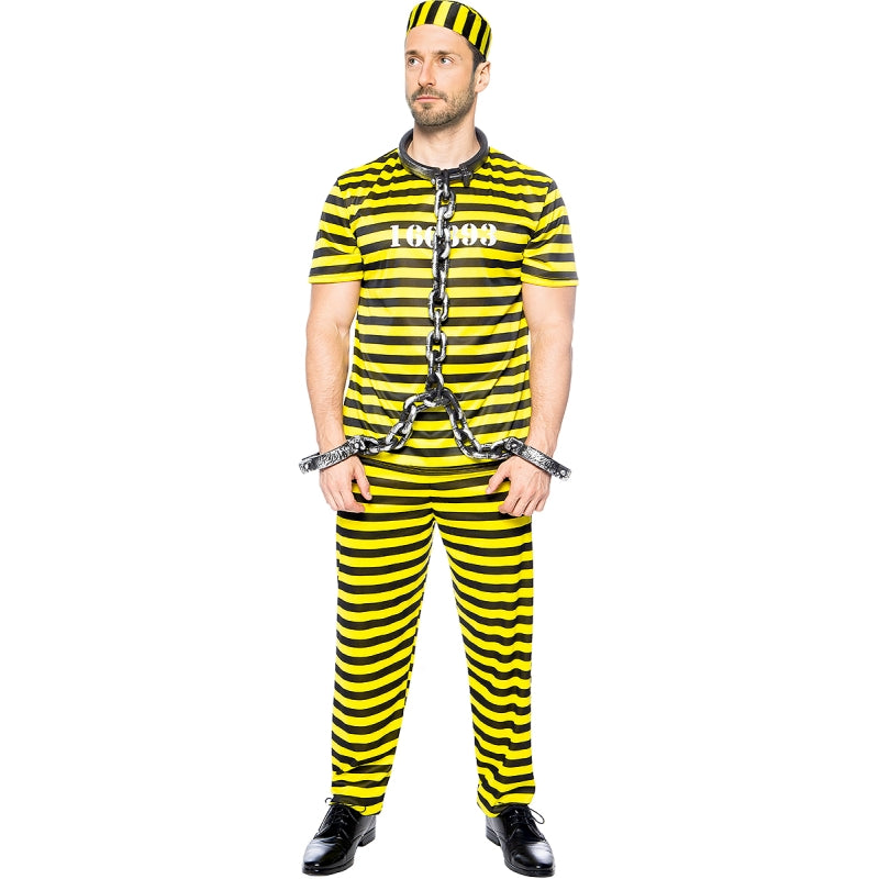 Disfraz de Preso amarillo y negro para hombre