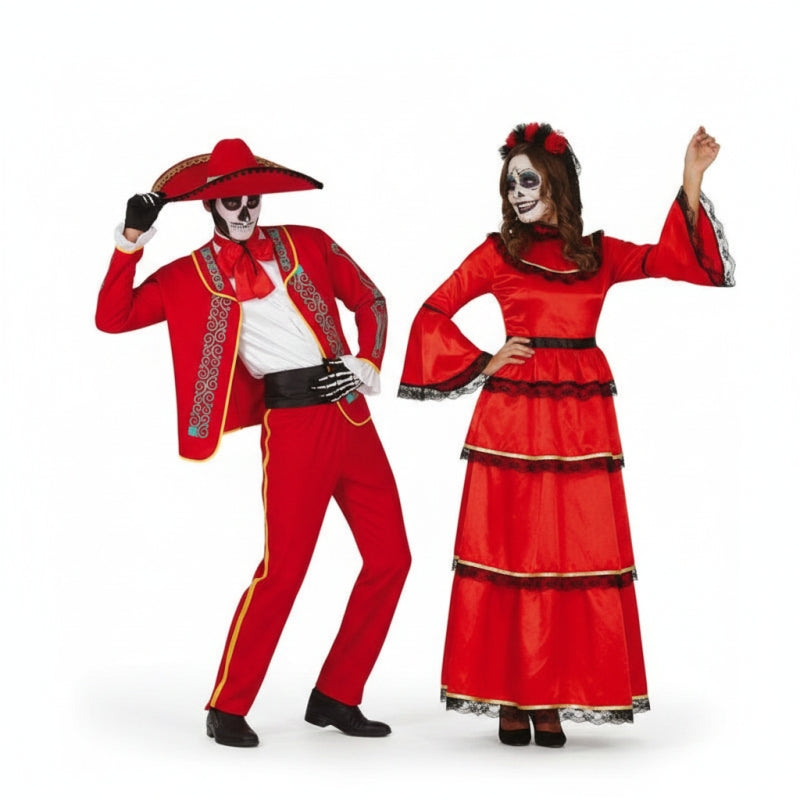 Pareja de Esqueletos Mexicanos Rojos